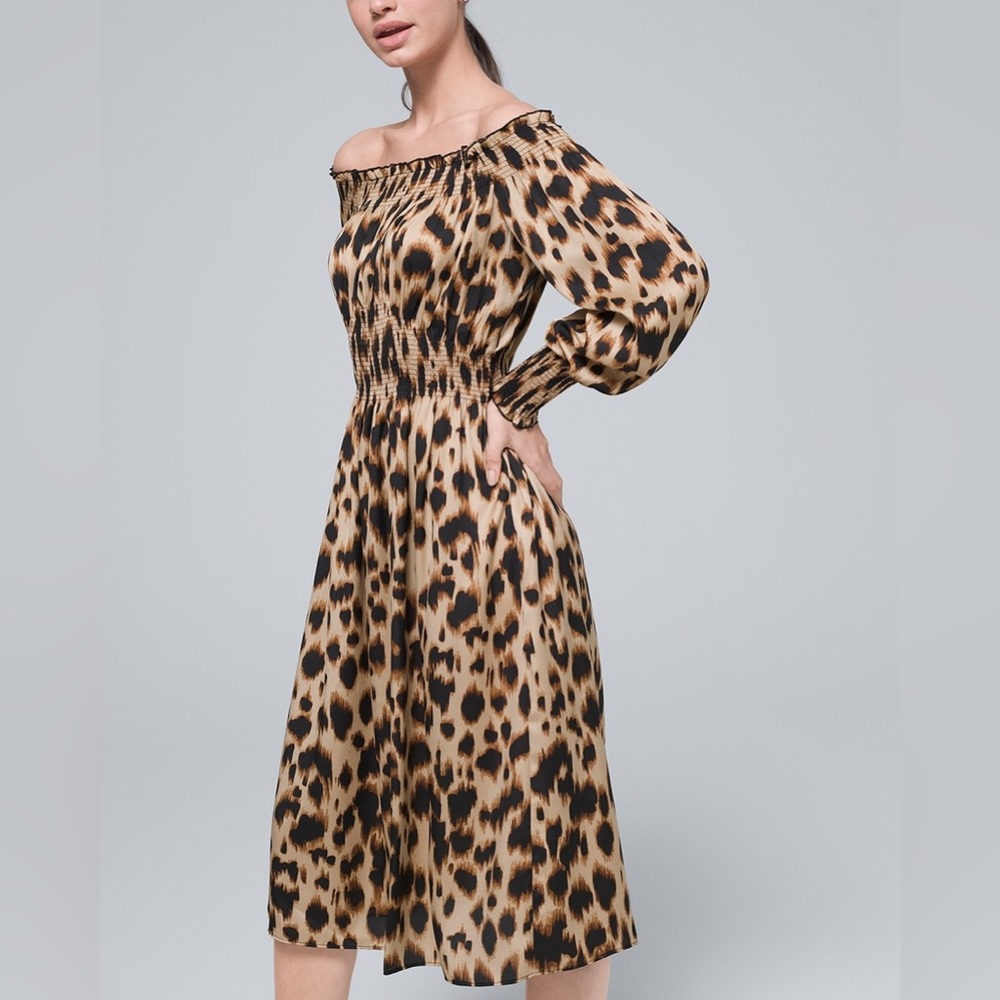 NWT White House Black Market animal print black and tan midi dress
